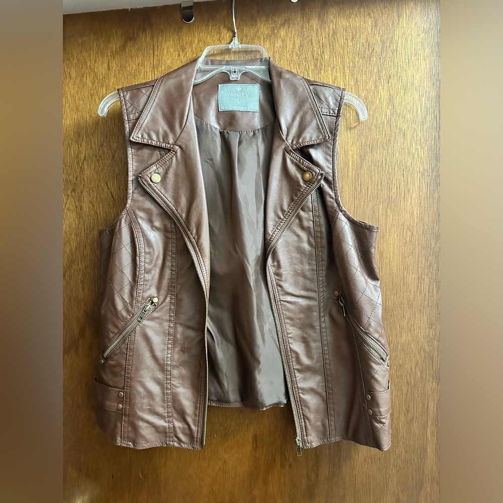 Brown faux leather vest